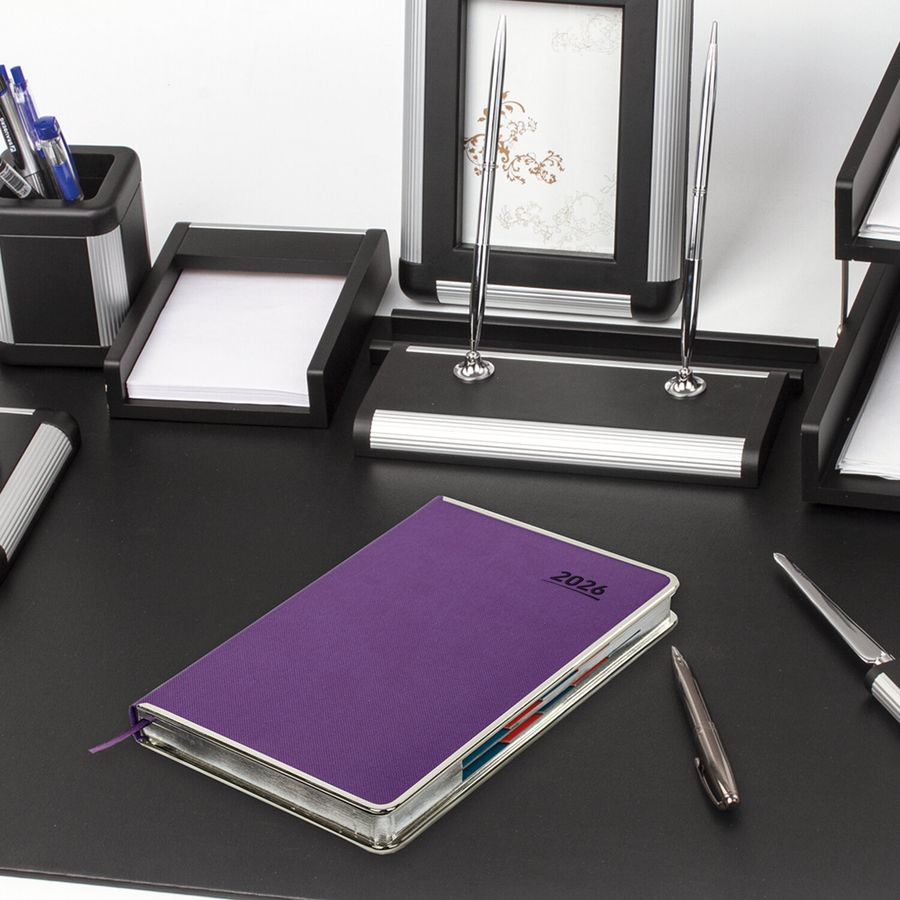 Ежедневник датированный 2026 А5 148х218мм GALANT "Infinity Silver", под кожу, фиолетовый