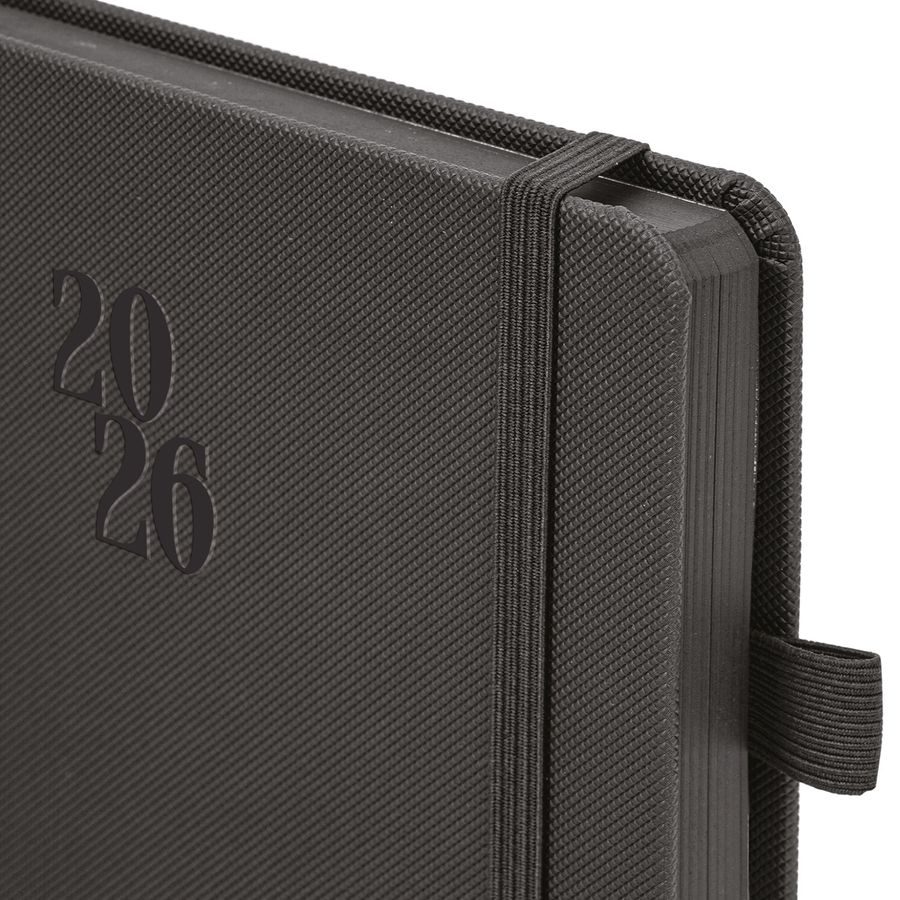 Ежедневник датированный 2026, А5, 138х213 мм, BRAUBERG "Plain", под кожу, резинка, держатель для ручки, черный