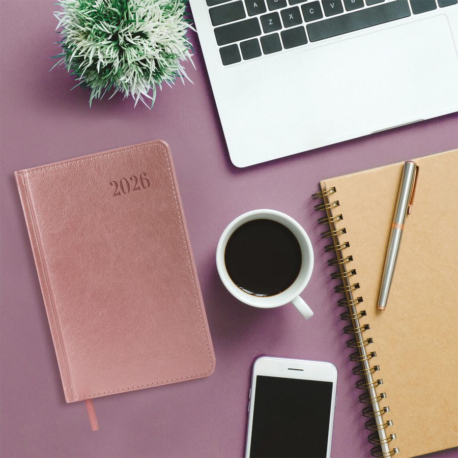 Ежедневник датированный 2026, А5, 138х213 мм, BRAUBERG "Impression", под кожу, розовый