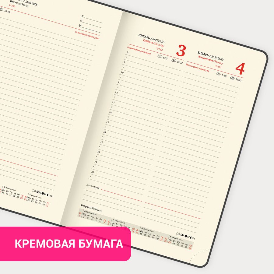 Ежедневник датированный 2026, А5, 151х213 мм, BRAUBERG "Note", под кожу, держатель для ручки, черный