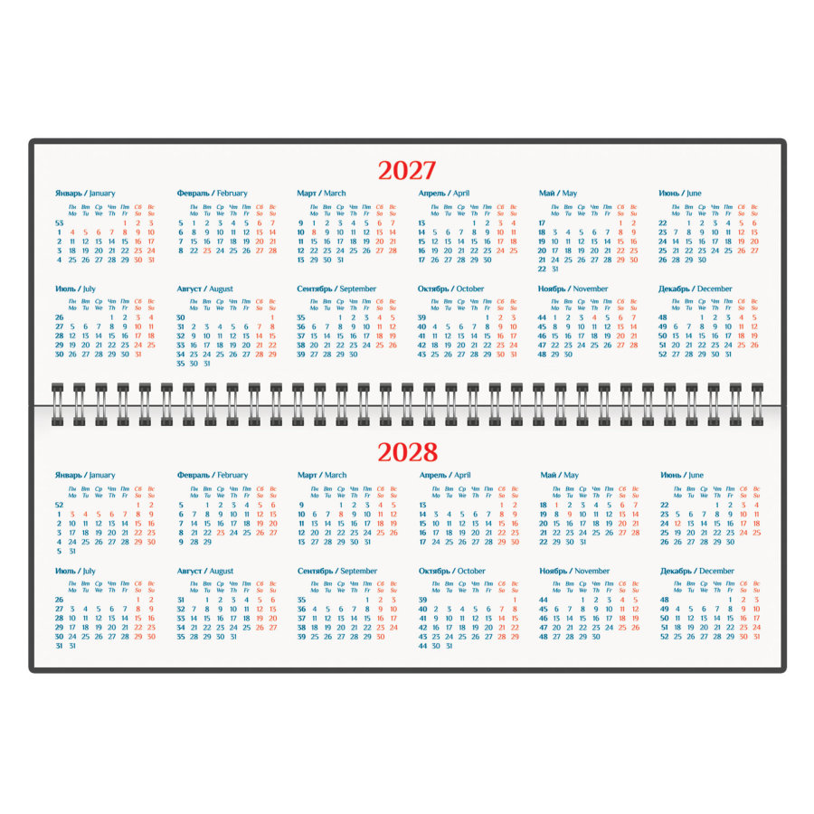 Планинг датированный 2027, 305х140 мм, GALANT "Ritter", под кожу, красный