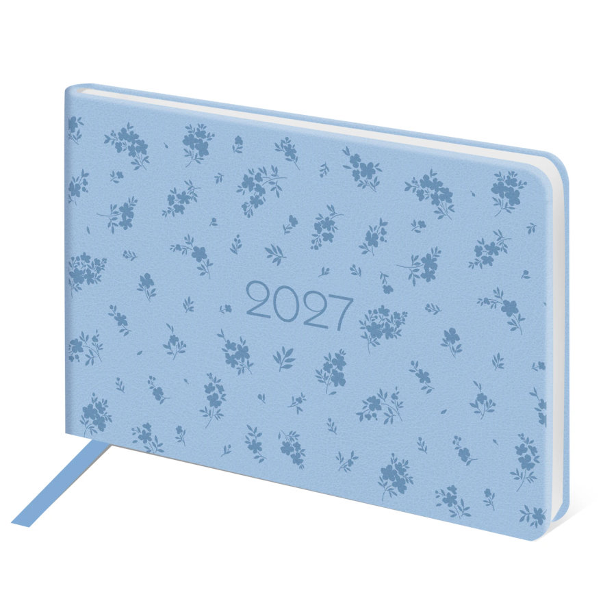 Еженедельник датированный 2027, МАЛЫЙ ФОРМАТ, 105х160 мм, А6, BRAUBERG "Imprint", тиснение, голубой