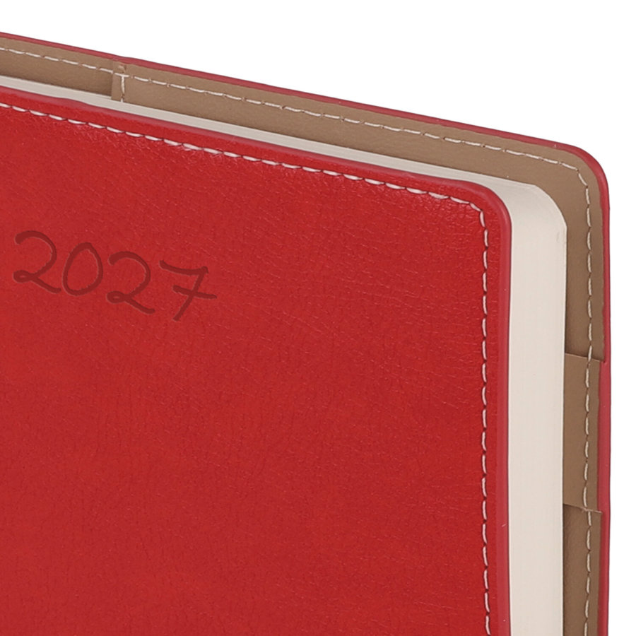 Ежедневник датированный 2027, А5, 143х218 мм, BRAUBERG "Journal", под кожу, ремешок, красный