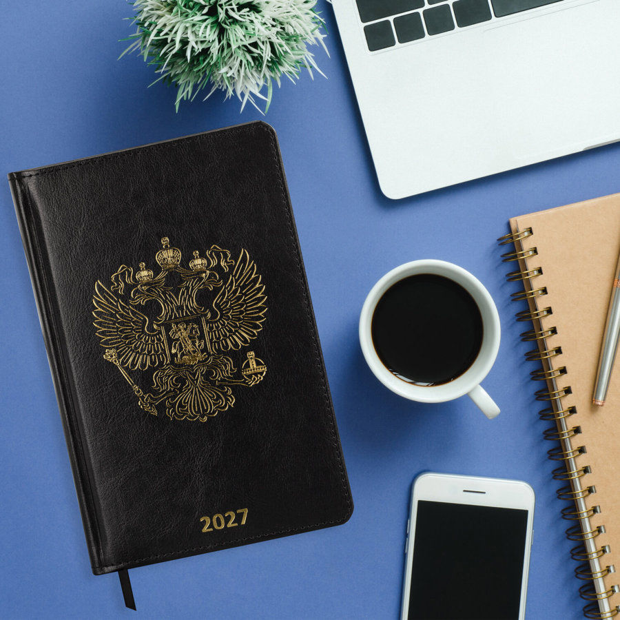 Ежедневник датированный 2027, А5, 138х213 мм, BRAUBERG "State", под кожу, черный