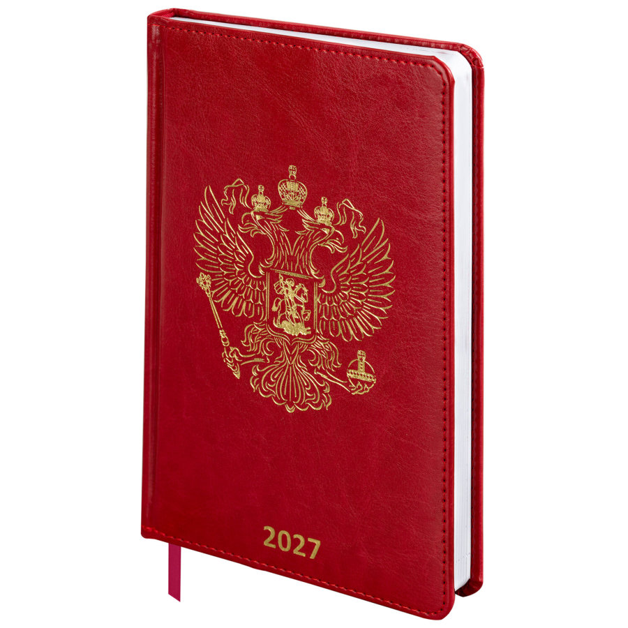 Ежедневник датированный 2027, А5, 138х213 мм, BRAUBERG "State", под кожу, красный