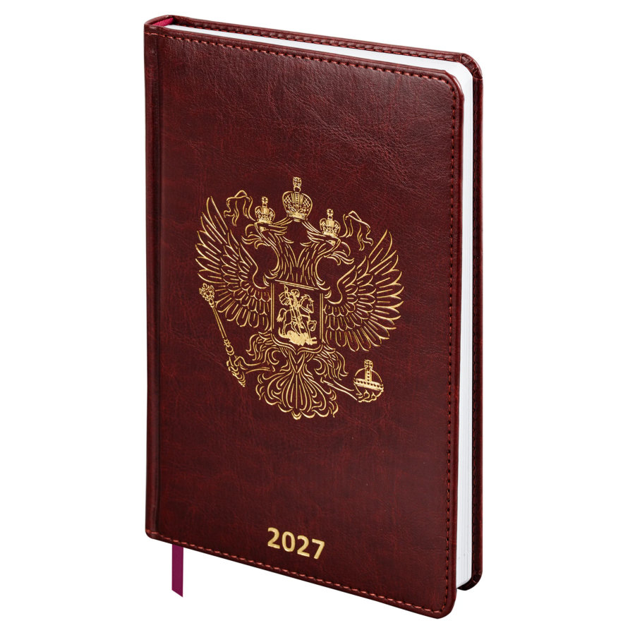 Ежедневник датированный 2027, А5, 138х213 мм, BRAUBERG "State", под кожу, коричневый