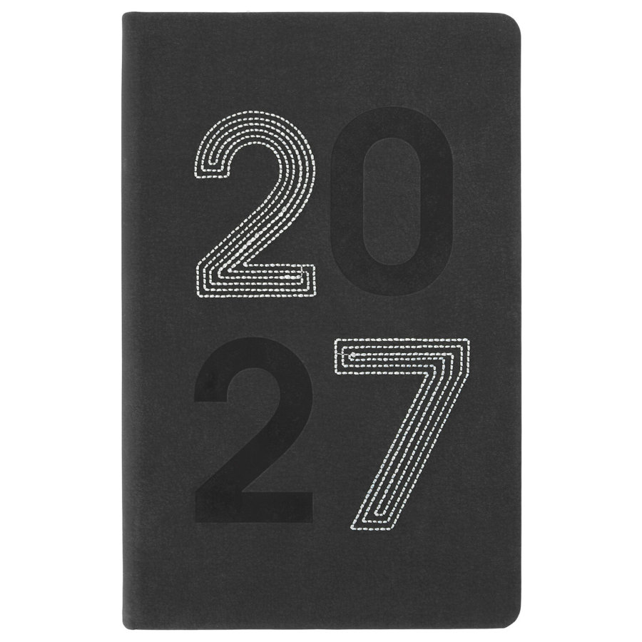Ежедневник датированный 2027, А5, 138х213 мм, BRAUBERG "Scripted", под кожу, вышивка, черный