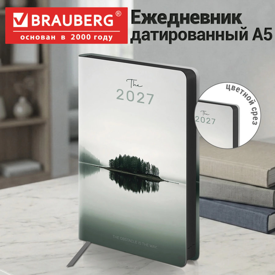 Ежедневник датированный 2027, А5, 138x213 мм, BRAUBERG "Vista", под кожу, гибкий, "Dark island"
