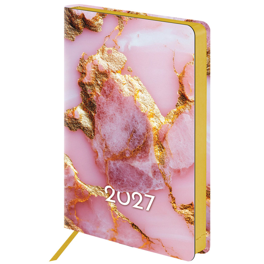 Ежедневник датированный 2027, А5, 138x213 мм, BRAUBERG "Vista", под кожу, гибкий, "Pink marble"