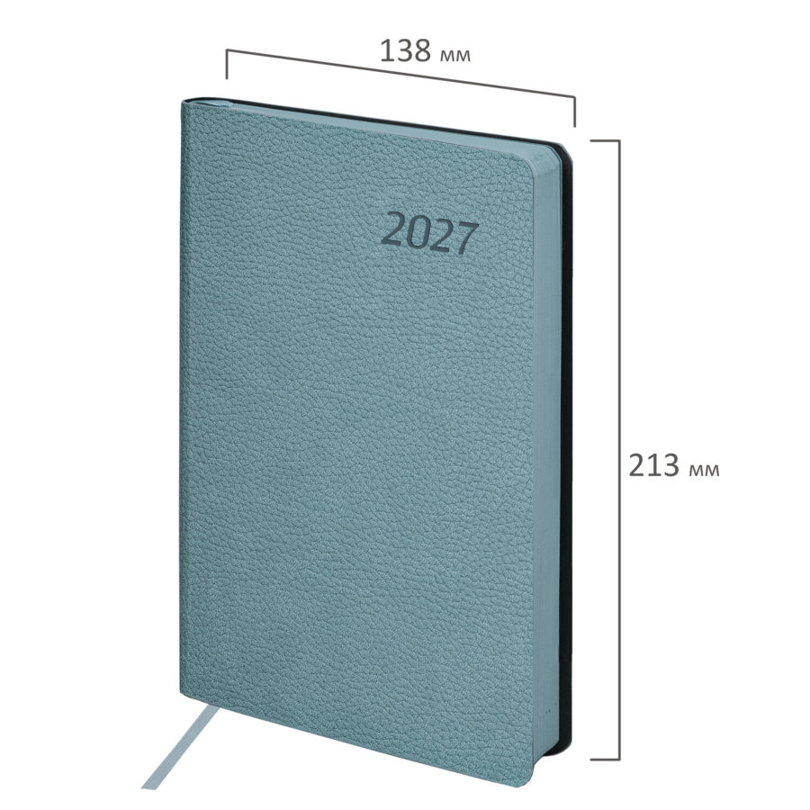Ежедневник датированный 2027, А5, 138x213 мм, BRAUBERG "Stylish", под кожу, гибкий, серо-голубой