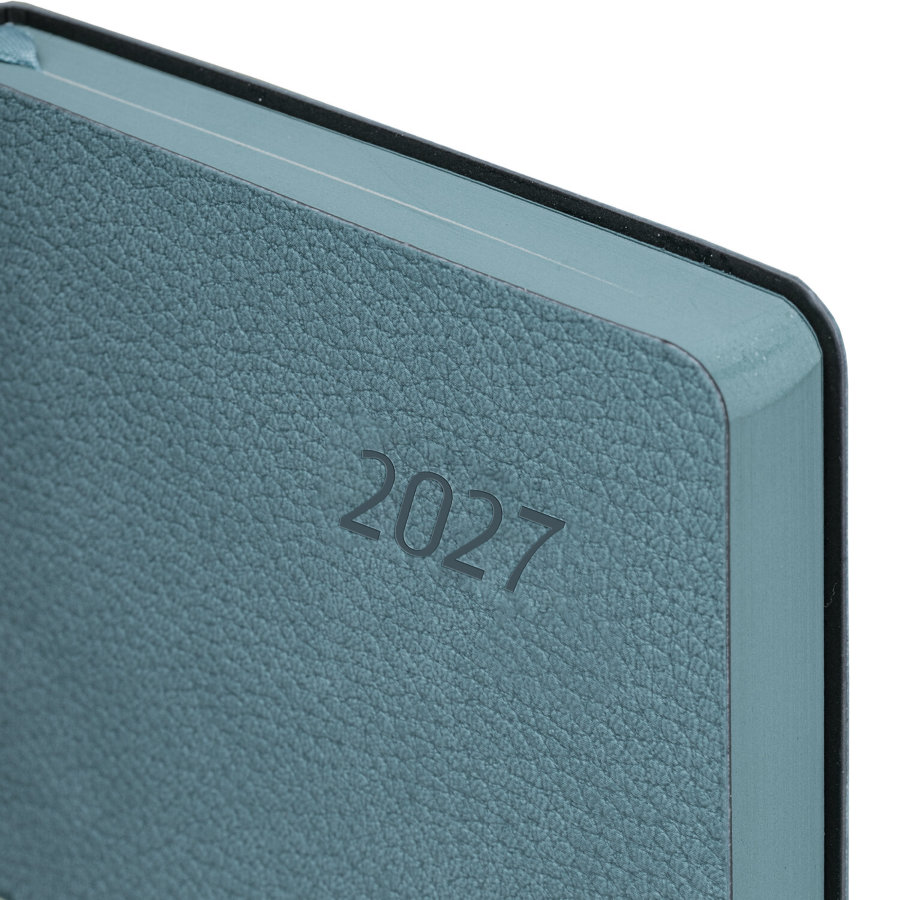 Ежедневник датированный 2027, А5, 138x213 мм, BRAUBERG "Stylish", под кожу, гибкий, серо-голубой