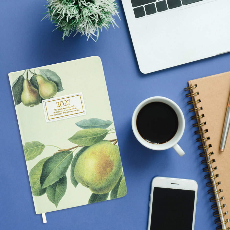 Ежедневник датированный 2027, А5, 138x213 мм, BRAUBERG "Vista Glow", под кожу, твердый, "Pear tree"
