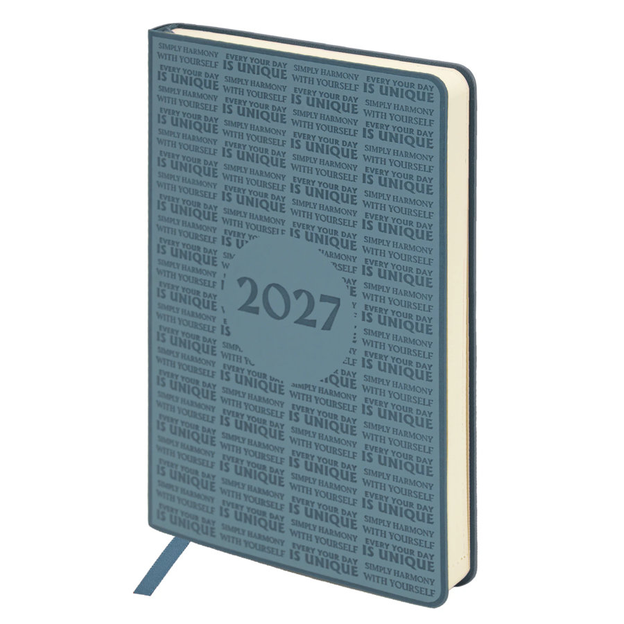 Ежедневник датированный 2027, А5, 138х213 мм, BRAUBERG "Aura", под кожу, гибкий, серо-голубой