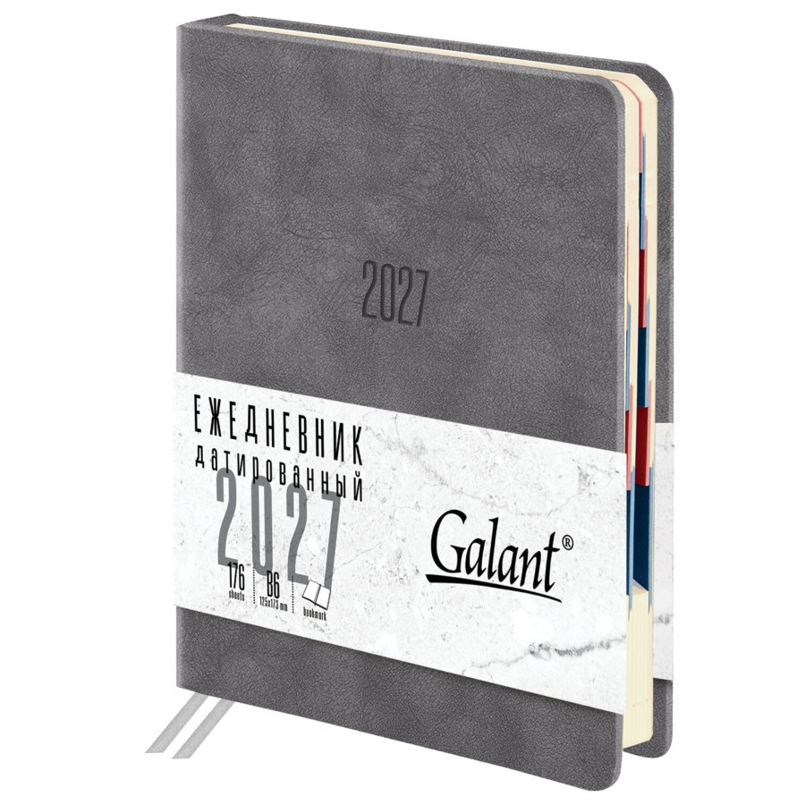 Ежедневник датированный 2027, B6, 125х173 мм, GALANT "Vivid", под кожу, серый