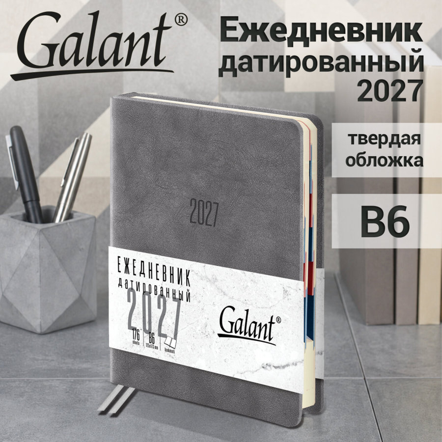 Ежедневник датированный 2027, B6, 125х173 мм, GALANT "Vivid", под кожу, серый