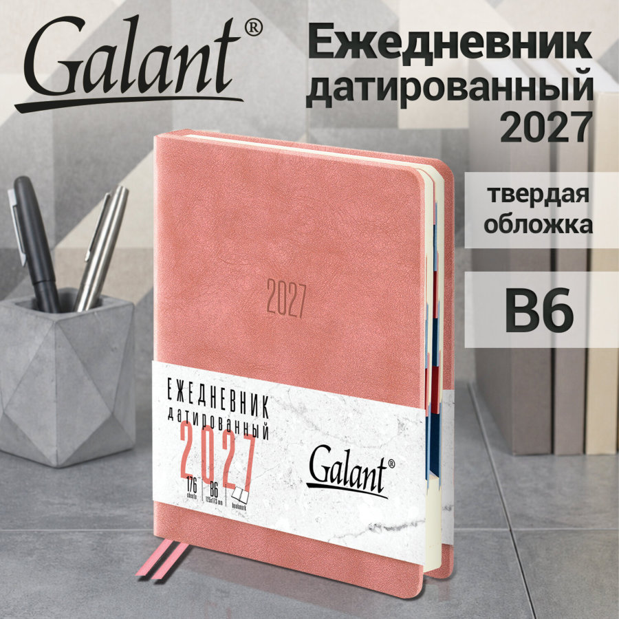 Ежедневник датированный 2027, B6, 125х173 мм, GALANT "Vivid", под кожу, розовый