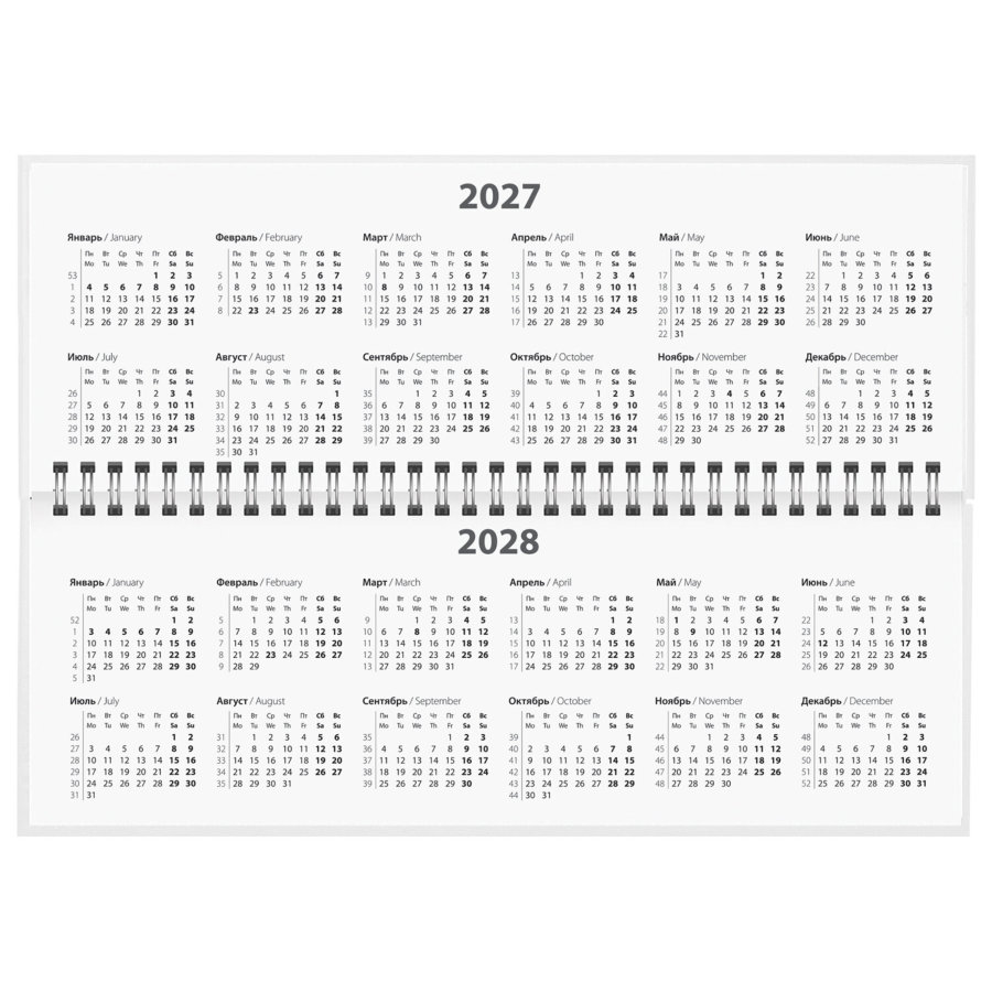 Планинг датированный 2027 285х112 мм, STAFF, гребень, картонная обложка, 64 листа, "Black style"