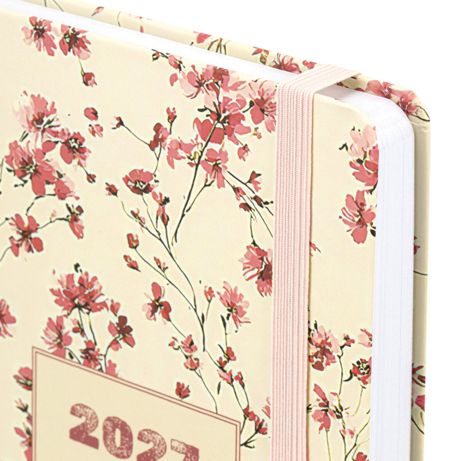 Ежедневник датированный 2027 с резинкой, 145х203 мм, А5, BRAUBERG, твердый, "Flower pattern"