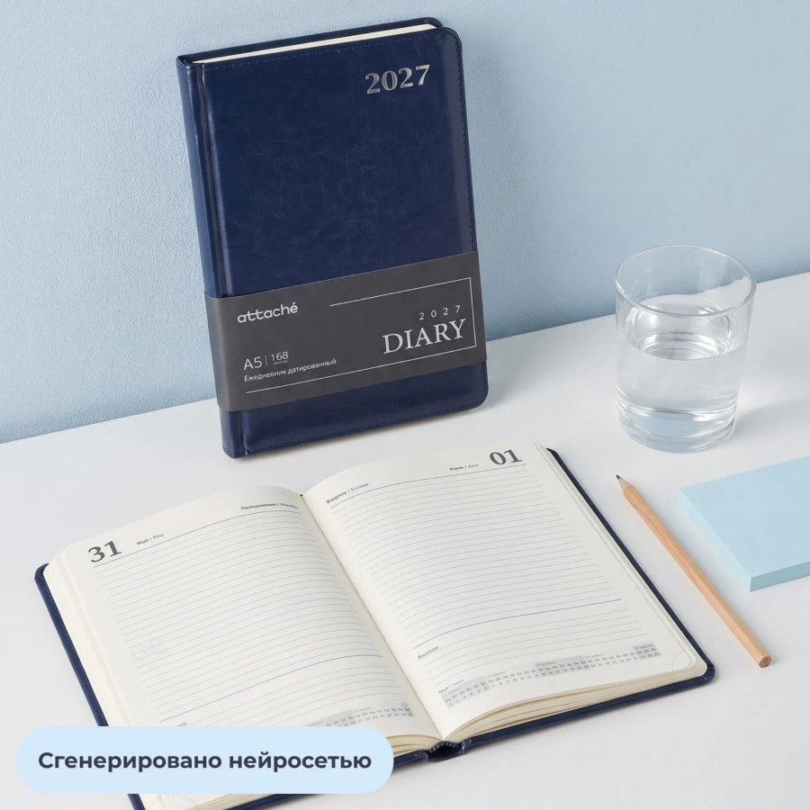 Ежедневник датированный 2027 Attache АГЕНДА А5 168л 138x213мм темно-синий