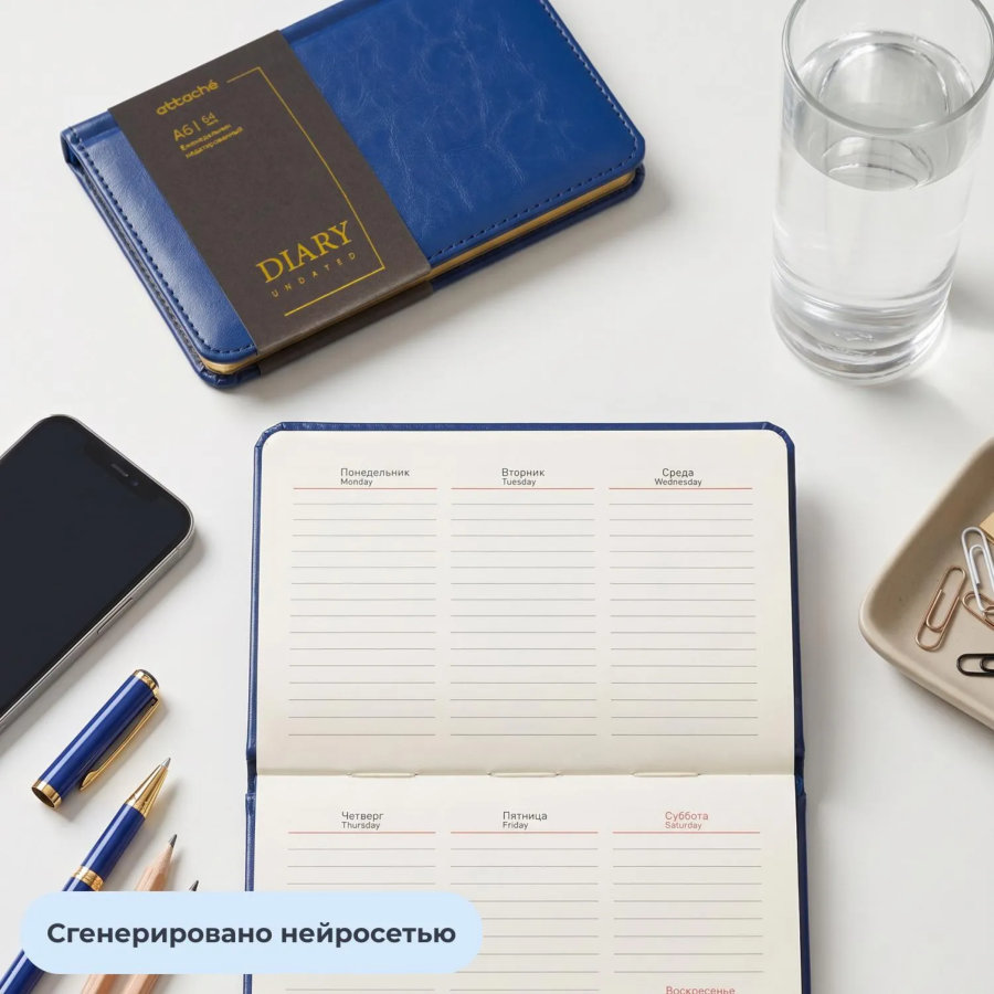 Еженедельник недатированный Attache А6 64л 100x150мм синий