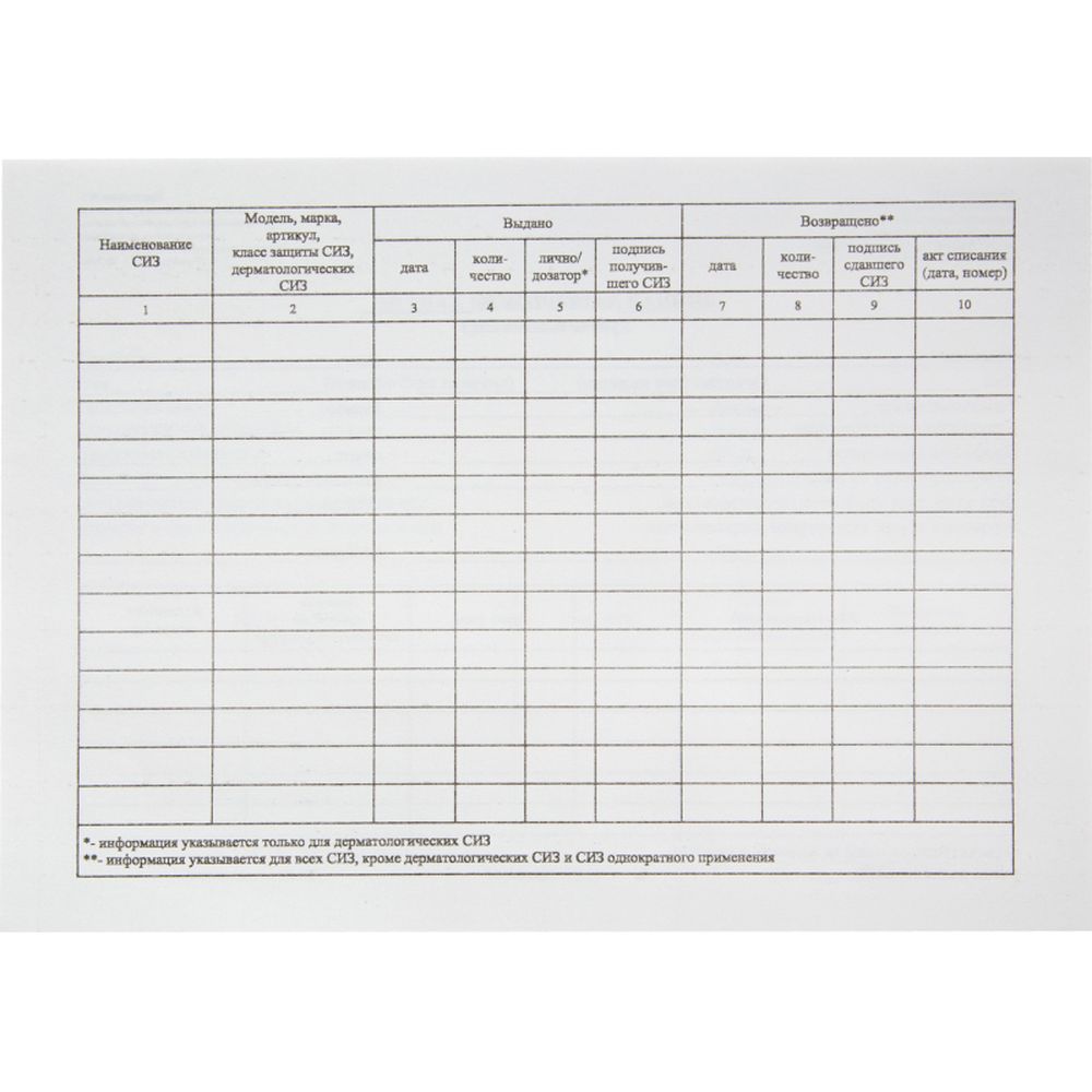 Бланк Карточка учета выдачи СИЗ, А5 офсет 50шт/упак 1205160