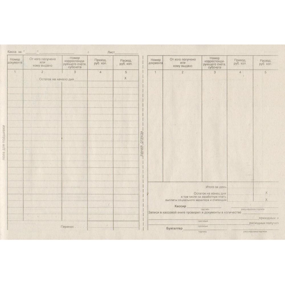 Кассовая книга горизонтальная, А4, картон, 48 л
