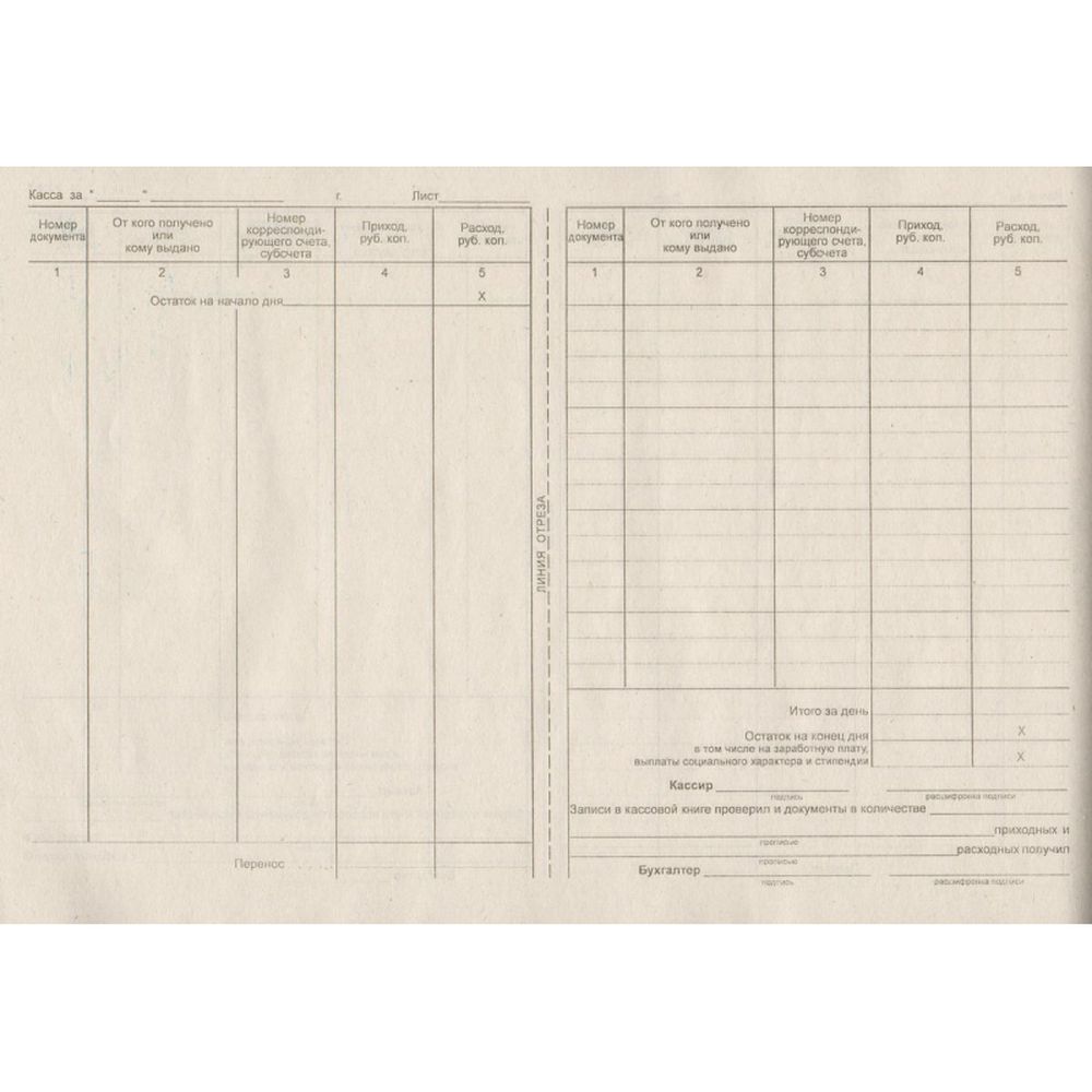 Кассовая книга горизонтальная, А4, картон, 48 л