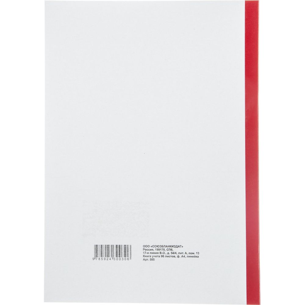 Книга учета 96л, А4, линейка, скрепка, обложка картон АЛЬТ