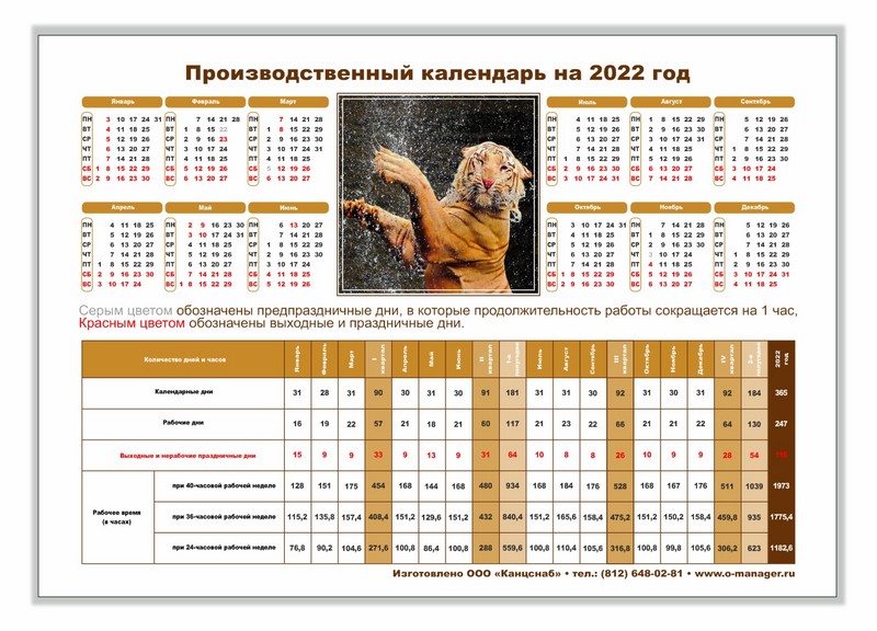 Табель-календарь на 2022 г, А4, Символ года Тигр1