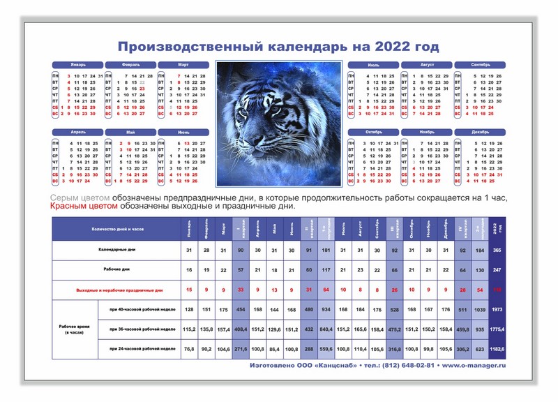 Табель-календарь на 2022 г, А4, Символ года Тигр2