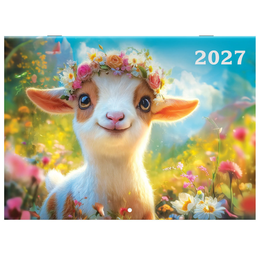 Календарь-планер настенный перекидной на 2027 г., 12 листов, 29,5х42,6 см, BRAUBERG, "Год козы"