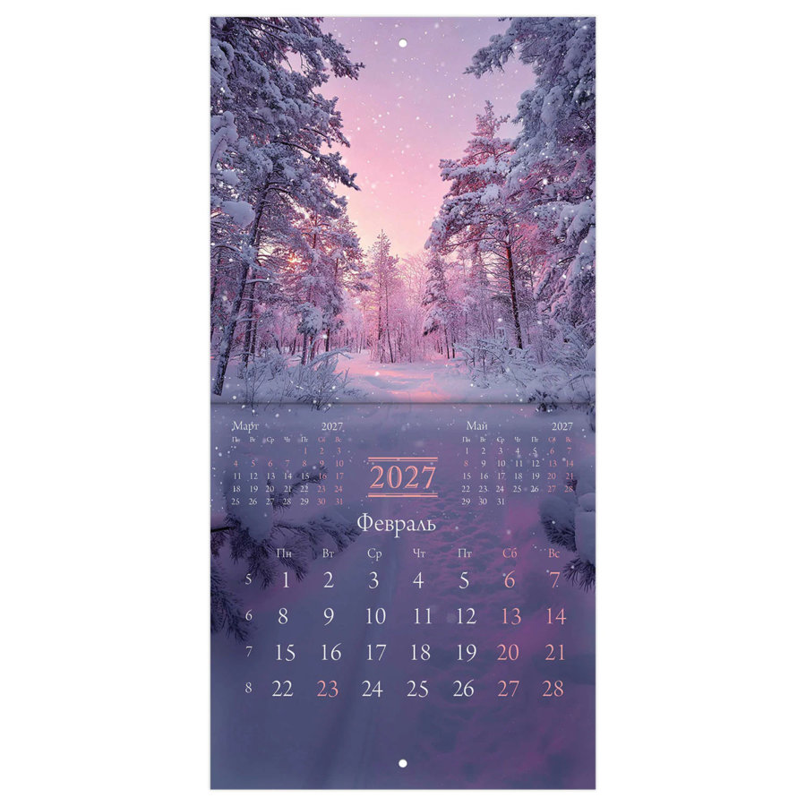 Календарь настенный перекидной 2027 г., BRAUBERG, 12 листов, 21,4х42,8 см, МИНИ, "Nature"