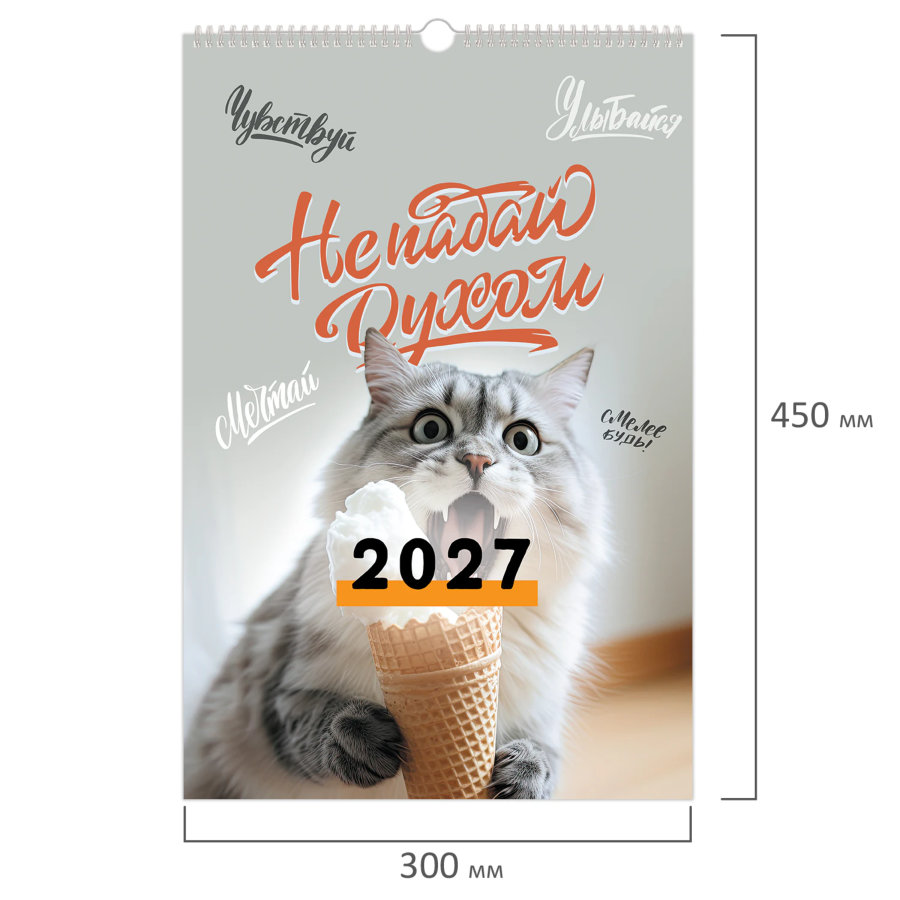 Календарь на гребне с ригелем 2027 г., 30x45 см, BRAUBERG, "Не падай духом"