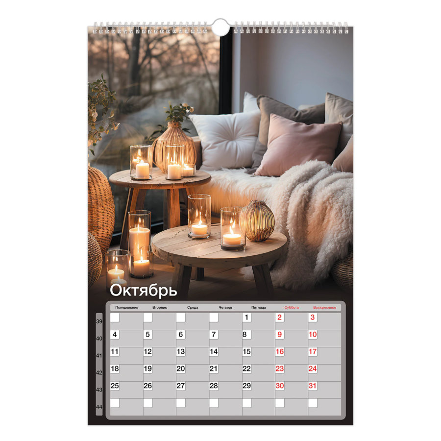 Календарь на гребне с ригелем 2027 г., 30х45 см, BRAUBERG, "Уют"