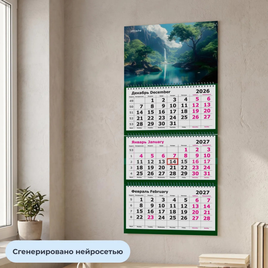 Календарь настенный 3-х блочный 2027 Attache Водопад 305х675мм