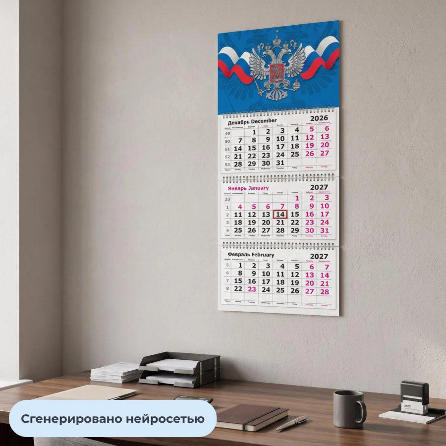 Календарь настенный 3-х блочный 2027 Attache Госсимволика 305х675мм