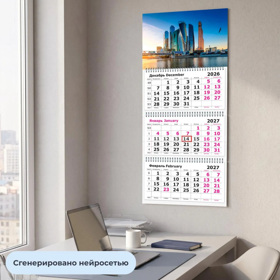 Календарь настенный 3-х блочный 2027 Attache Москва-Сити 305х675мм