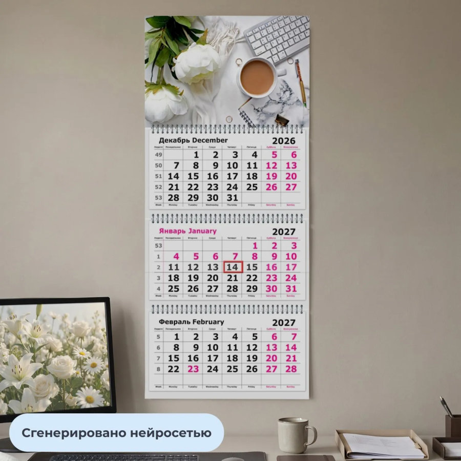 Календарь настенный 3-х блочный 2027 Attache Офис 305х675мм