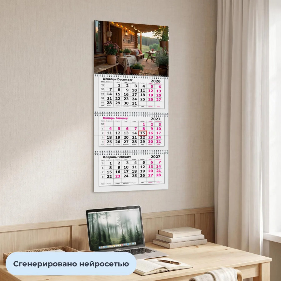 Календарь настенный 3-х блочный 2027 Attache Премиум На природе 330х705мм