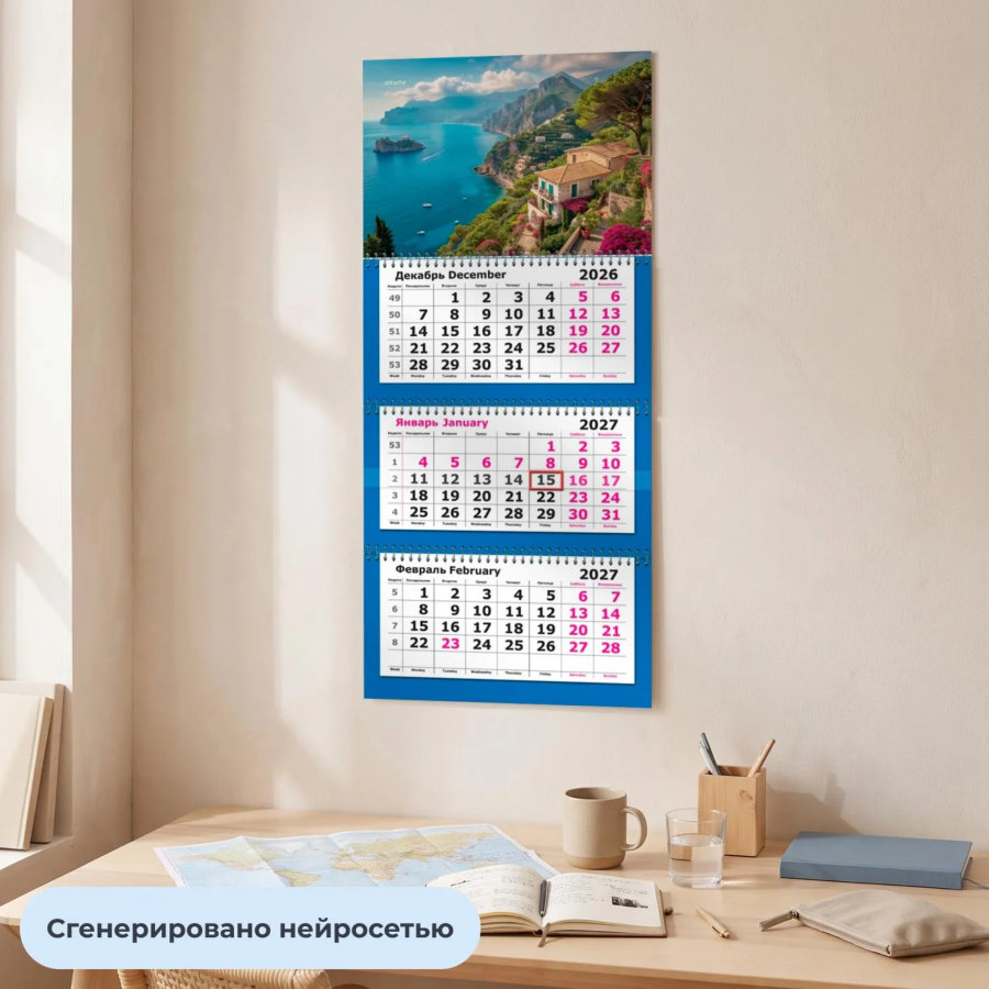 Календарь настенный 3-х блочный 2027 Attache Премиум Отдых 330х705мм