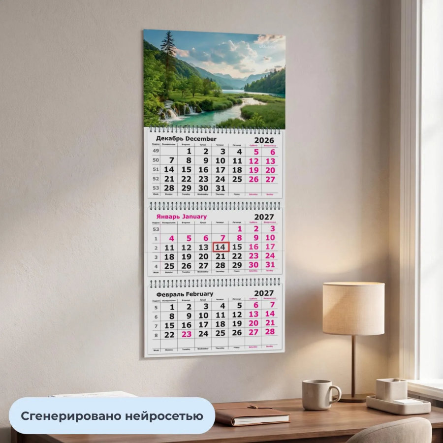 Календарь настенный 3-х блочный 2027 Attache река в горах 305х675мм