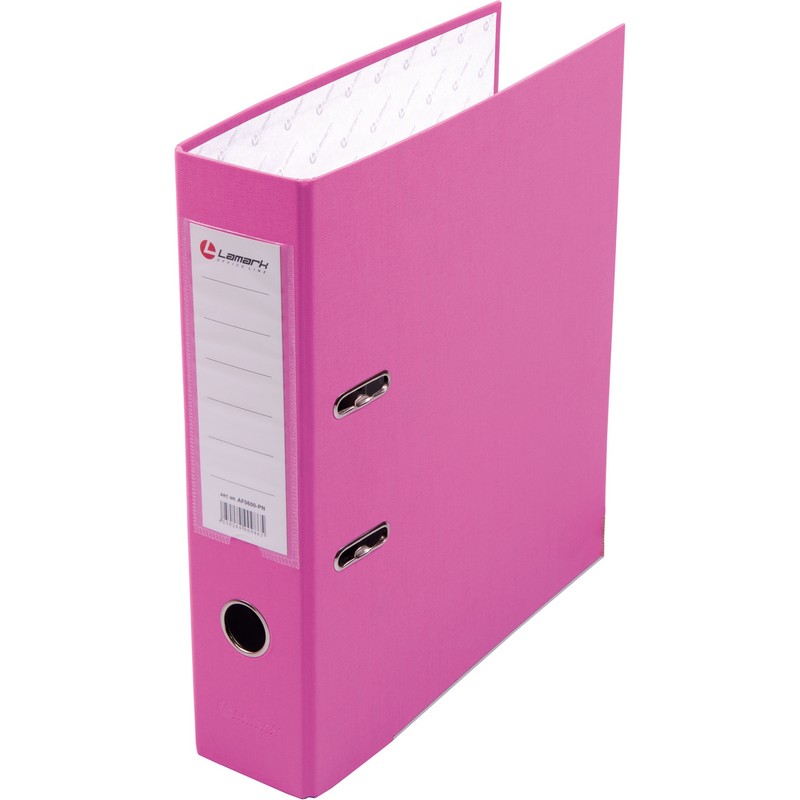 Папка-регистратор Lamark PP 80мм розовый, металл.окантовка, карман
