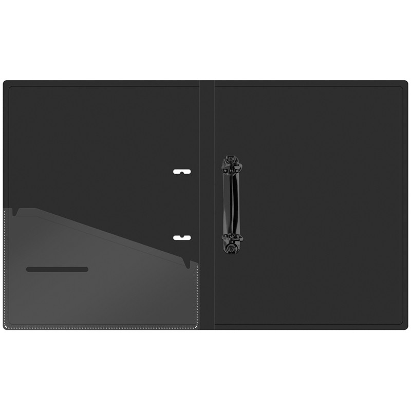 Папка на 2 кольцах Berlingo "DoubleBlack", 24мм, 600мкм, черная, D-кольца, с внутр. карманом, с рисунком