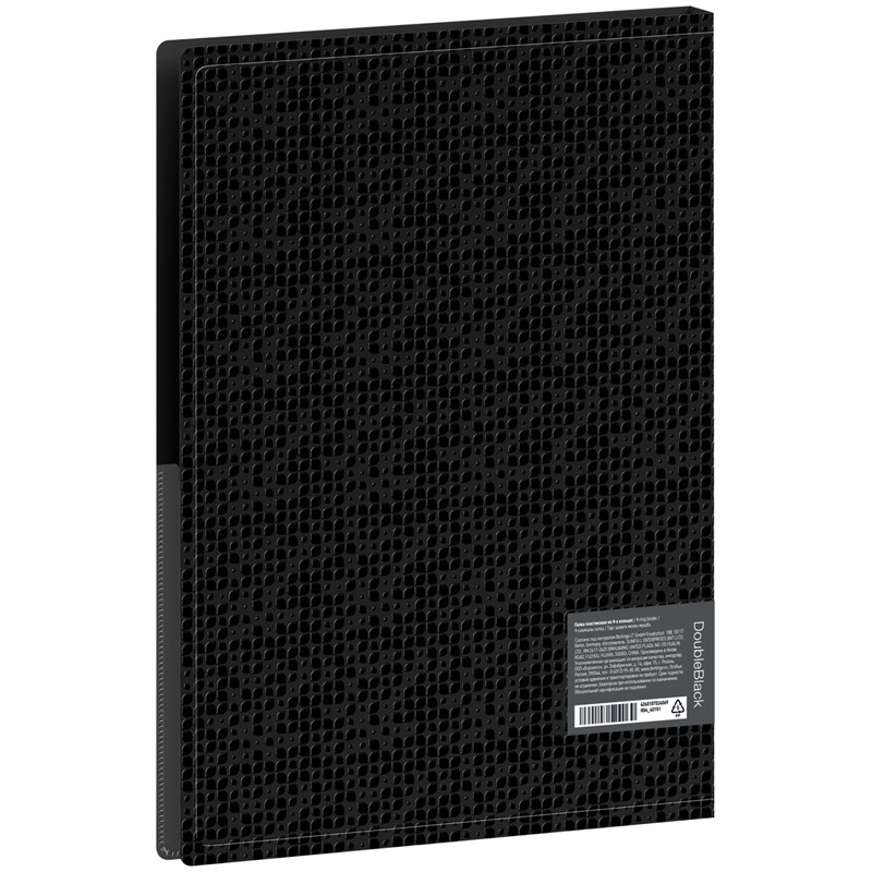 Папка на 4 кольцах Berlingo "DoubleBlack", 24мм, 600мкм, черная, D-кольца, с внутр. карманом, с рисунком