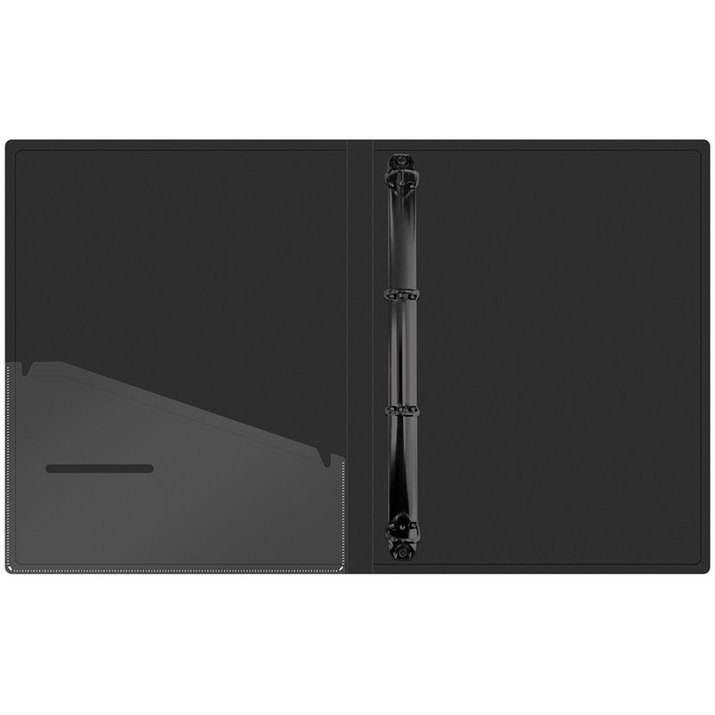 Папка на 4 кольцах Berlingo "DoubleBlack", 24мм, 600мкм, черная, D-кольца, с внутр. карманом, с рисунком