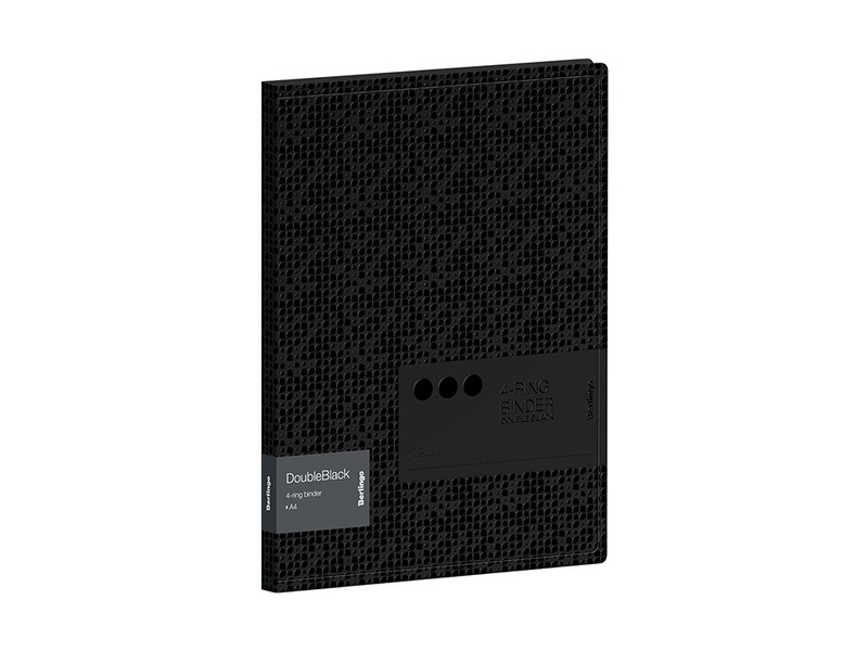 Папка на 4 кольцах Berlingo "DoubleBlack", 24мм, 600мкм, черная, D-кольца, с внутр. карманом, с рисунком