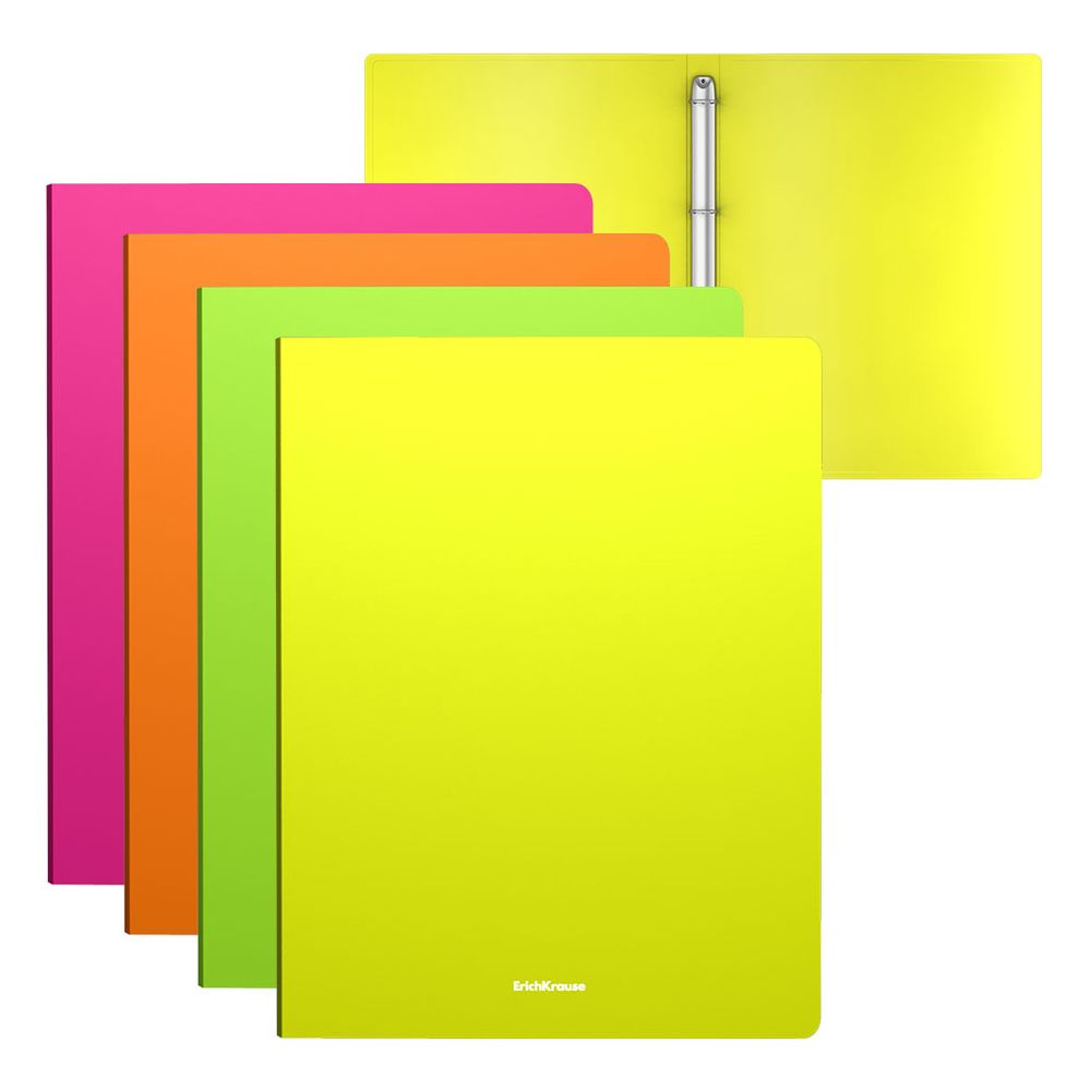 Папка на 4 кольцах пластиковая ErichKrause Matt Neon, 24мм, A4, ассорти 