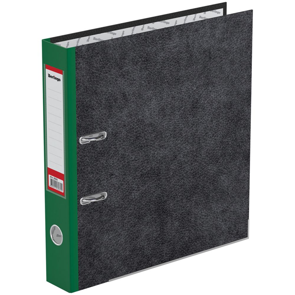 Папка-регистратор Berlingo "Standard", 50мм, мрамор, с карманом на корешке, нижний металлический кант, зеленая