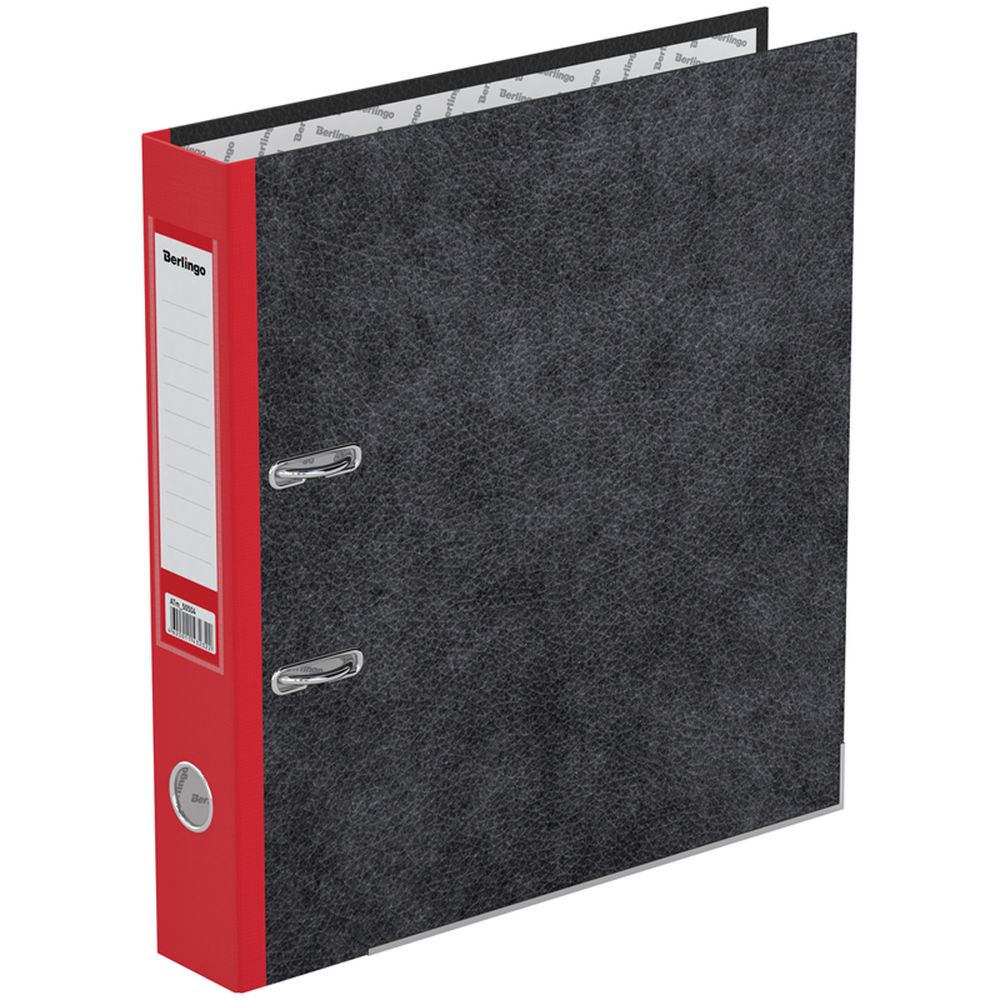 Папка-регистратор Berlingo "Standard", 50мм, мрамор, с карманом на корешке, нижний металлический кант, красная