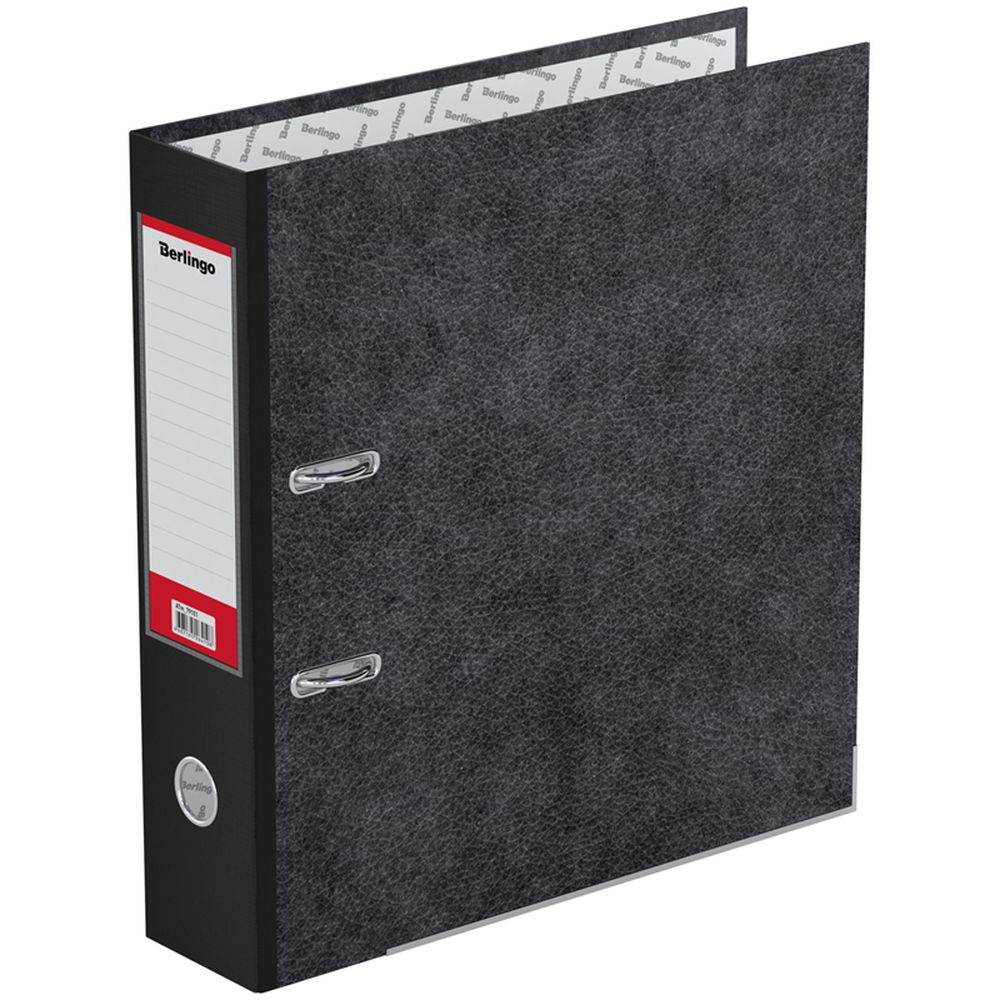 Папка-регистратор Berlingo "Standard", 70мм, мрамор, разборный, карманом на корешке, нижний металлический кант, черная